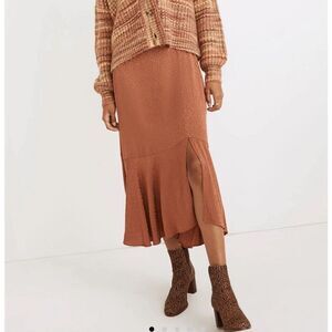 MADEWELL Midi Skirt Women 4 Flounce Hem NEW Cheetah Jacquard Brown ND132